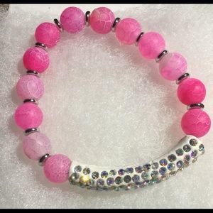 Pink Lava Stone Bracelet with Swarovski Crystals